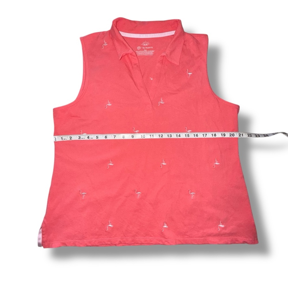 TALBOTS UPF 50+ Piqué Sleeveless Polo - Embroidered Flamingo Lovely Coral XLp - Picture 8 of 9